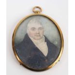 19th century English school - Bust portrait miniature of a gentleman wearing a blue tunic,