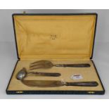 A mid 20th century French three-piece serving set, to include three pronged fork, knife and