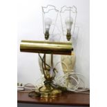 A brass banker's desk lamp, height 29cm, together with a pair of polished hardstone table lamps (3)