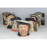 A collection of seven Royal Doulton character jugs, King Henry VIII and his six wives Henry height