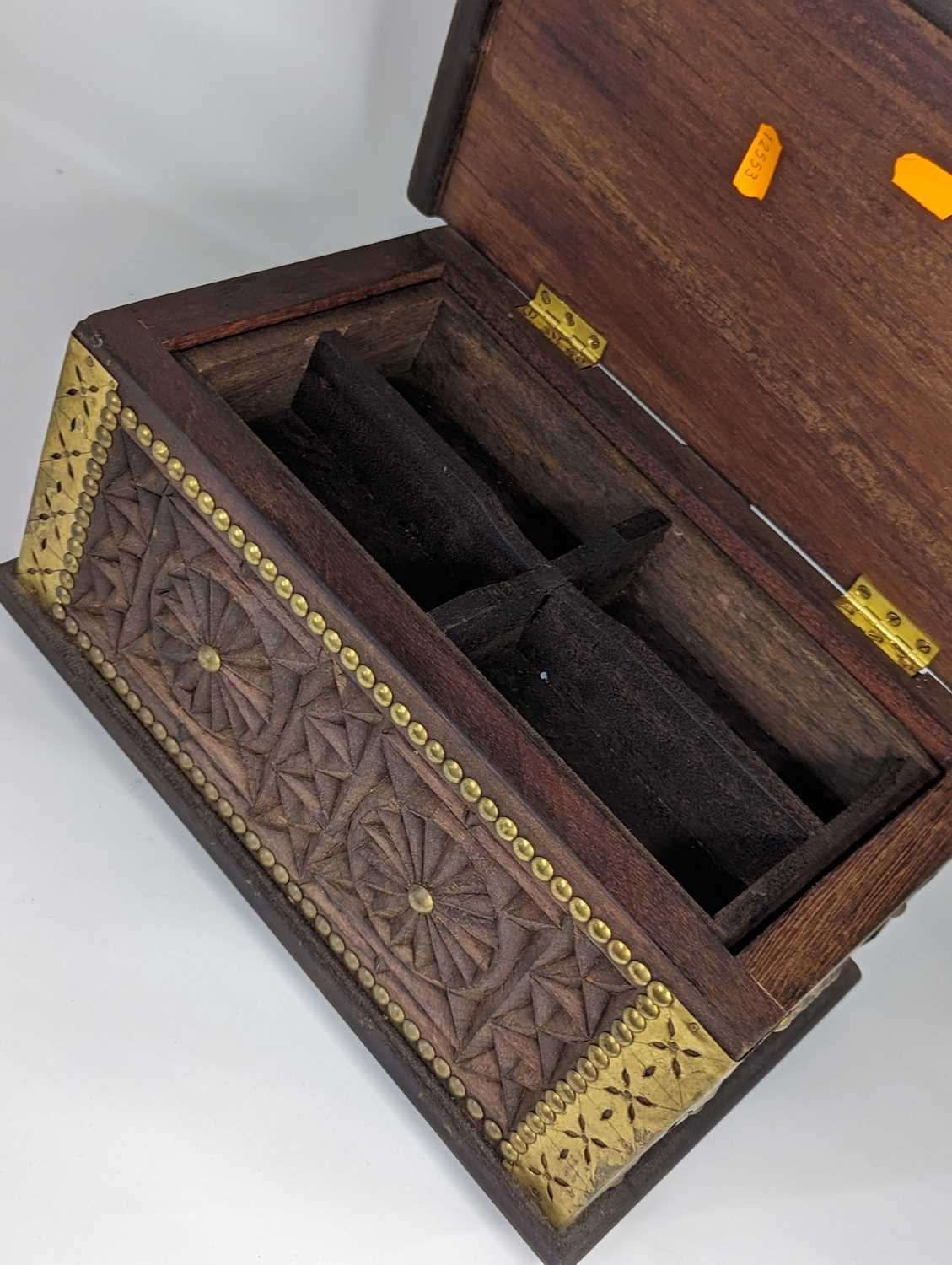 An eastern carved hardwood and brass mounted box, having a fitted interior, width 37cm - Image 2 of 2
