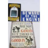 An enamel on metal Morris Service advertising sign, 26x17cm, together with two other metal signs