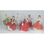 A collection of six Royal Doulton and Coalport figures of ladies to include Christmas Morn and