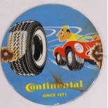 A circular enamel advertising sign for Continental Tyres, dia.15cm