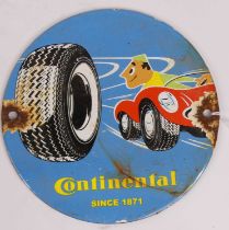 A circular enamel advertising sign for Continental Tyres, dia.15cm