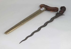 A Malaysian Kris knife and scabbard, total length 46cm
