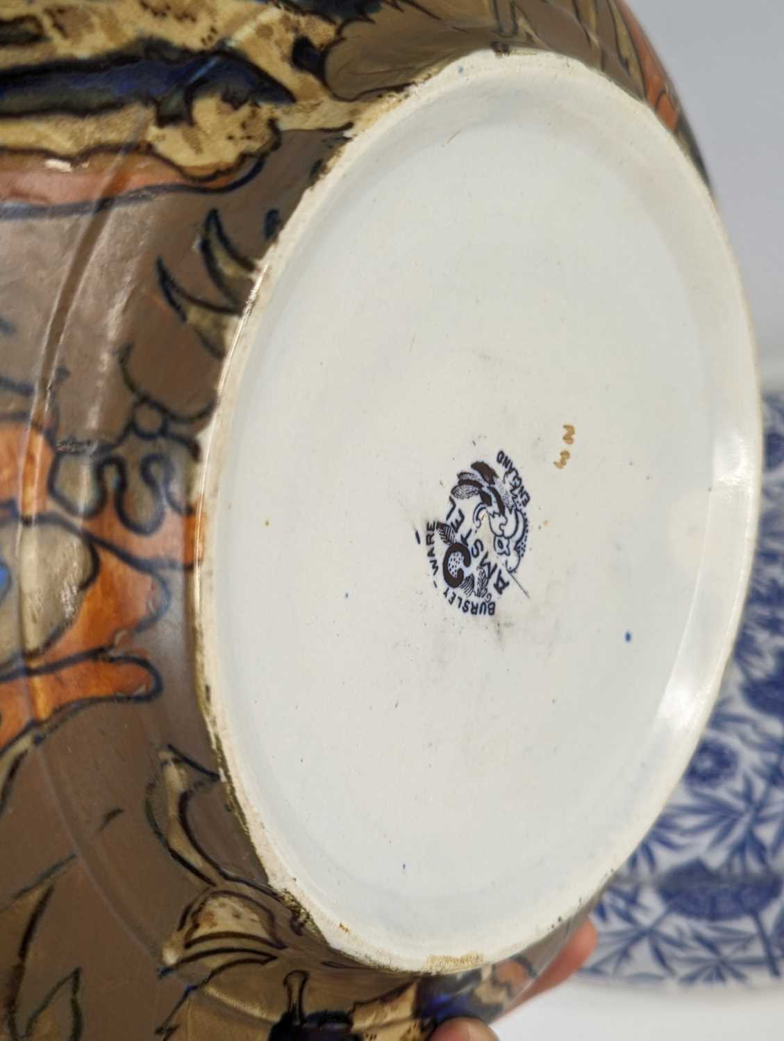 A Bursley ware Amstel pattern pottery bowl, dia. 30cm, together with a Victorian blue & white - Image 3 of 3