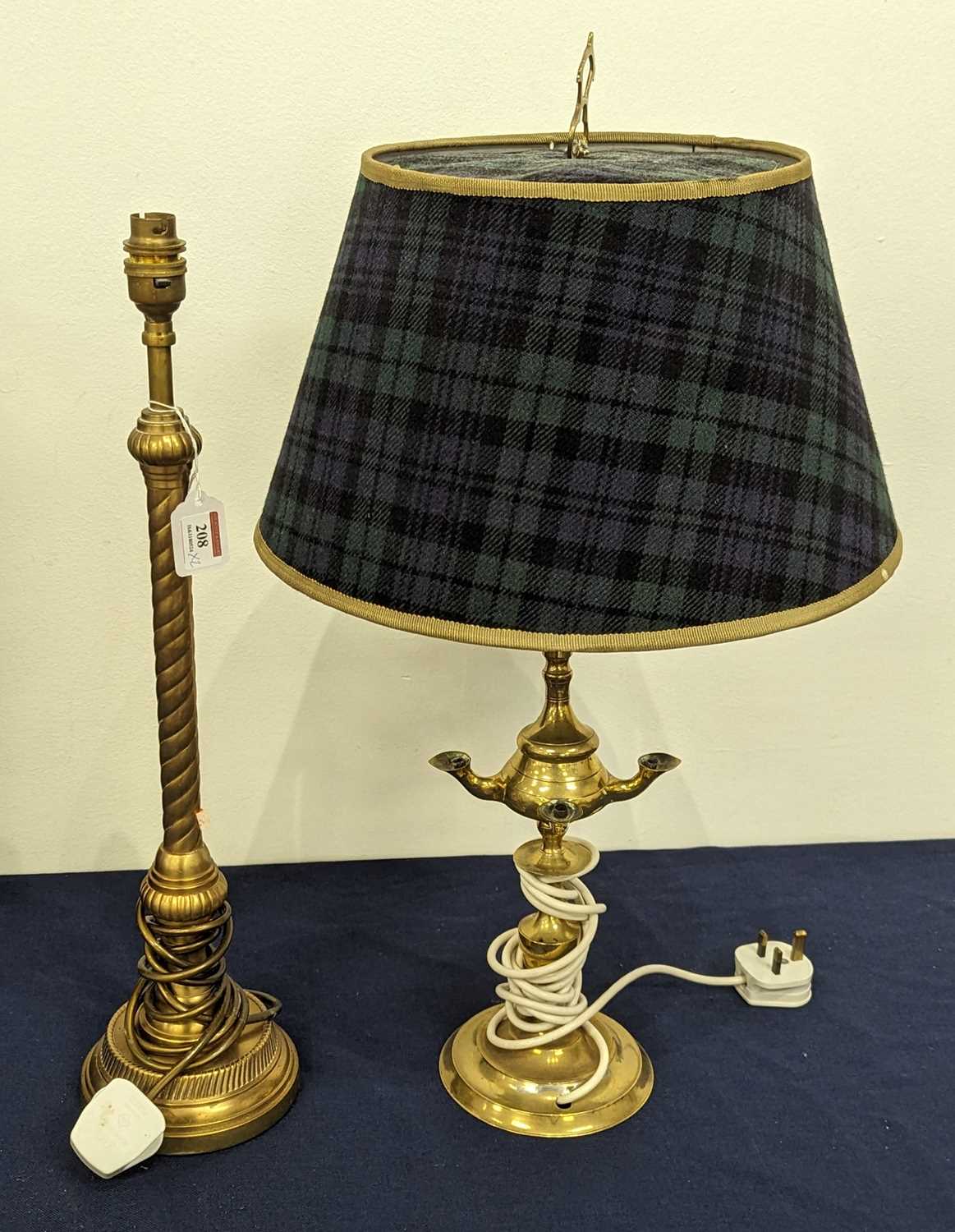 A Laura Ashley brass table lamp, h.54cm; together with another brass table lamp, h.61cm (2)