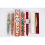 Five various Swatch lady's and gent's wristwatches, four being boxed; together with a lady's