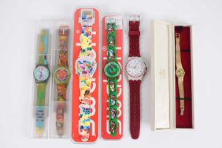 Five various Swatch lady's and gent's wristwatches, four being boxed; together with a lady's