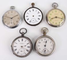 A continental gent's silver cased open faced pocket watch; together with another lacking glass and