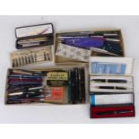 A collection of vintage pens, to include a cased Parker fountain and ballpoint set