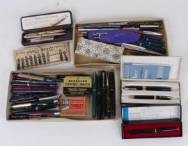 A collection of vintage pens, to include a cased Parker fountain and ballpoint set