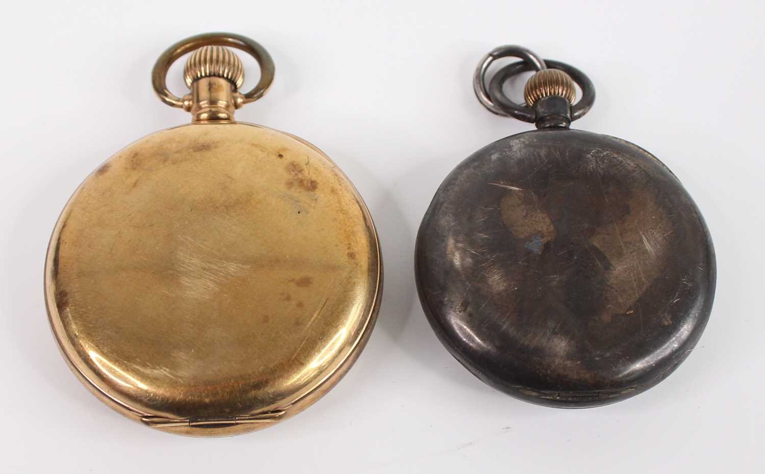 A gent's gold plated open faced pocket watch, with keyless movement, dia.5cm; together with a - Image 2 of 2