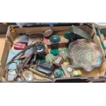 A collection of miscellaneous items to include art glass paperweights, carnival glass dishes, silver