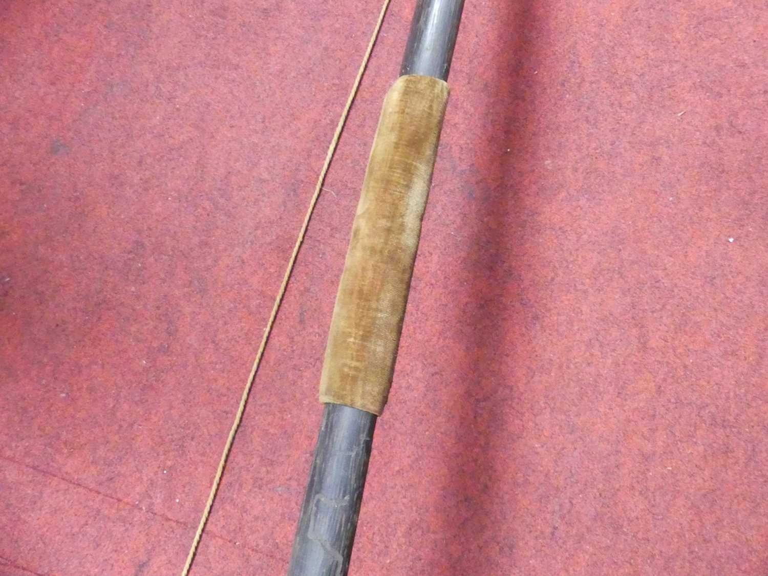 An Asian bent bamboo long bow, length 219cm, together with a hardwood example, and a hardwood - Image 4 of 9