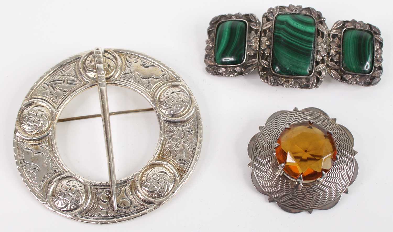 A Scottish silver and citrine set flower head brooch, Edinburgh 1962; together with a Chinese