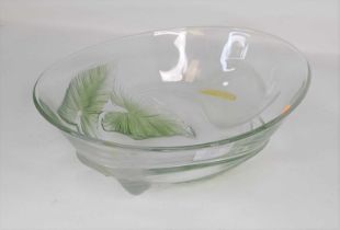 A French Art Nouveau glass bowl decorated with lilies, width 26cm