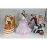 A collection of six Coalport and Royal Doulton figures of ladies to include The Country Maid, signed