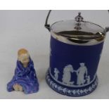 A Wedgwood blue jasperware tobacco jar, relief decorated with classical figures, height 18cm,