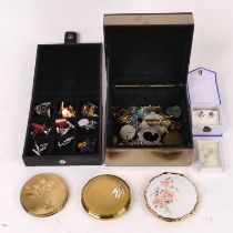 Mixed costume jewellery, to include an Art Deco style brooch in the form of a ship, powder