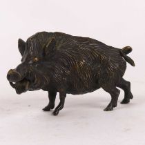 A bronze figure naturalistically cast as a boar, in standing snarling pose, h.6cm