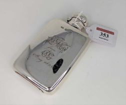 A late Victorian silver pocket hip flask, having engraved monogram and presentation inscription