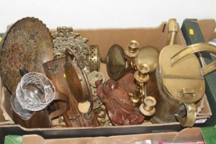 A collection of metal ware and other items to include table gong, Victorian copper watering can,