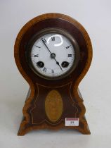 An Edwardian mahogany and satinwood crossbanded mantel clock, the enamel dial showing Roman