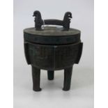 A Chinese bronzed metal censer, height 28cm
