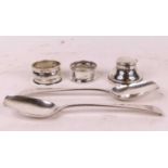 A collection of silver, to include a pair of George III silver Old English pattern spoons, London