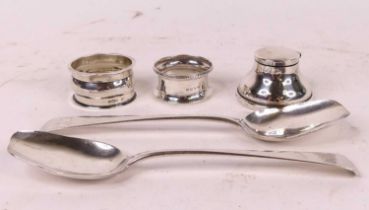 A collection of silver, to include a pair of George III silver Old English pattern spoons, London