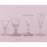 A collection of four miniature drinking glasses, possibly travelling salesmen samples, largest h.8.