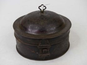 A 19th century toleware spice box, the hinged lid opening to reveal a six division interior, dia.