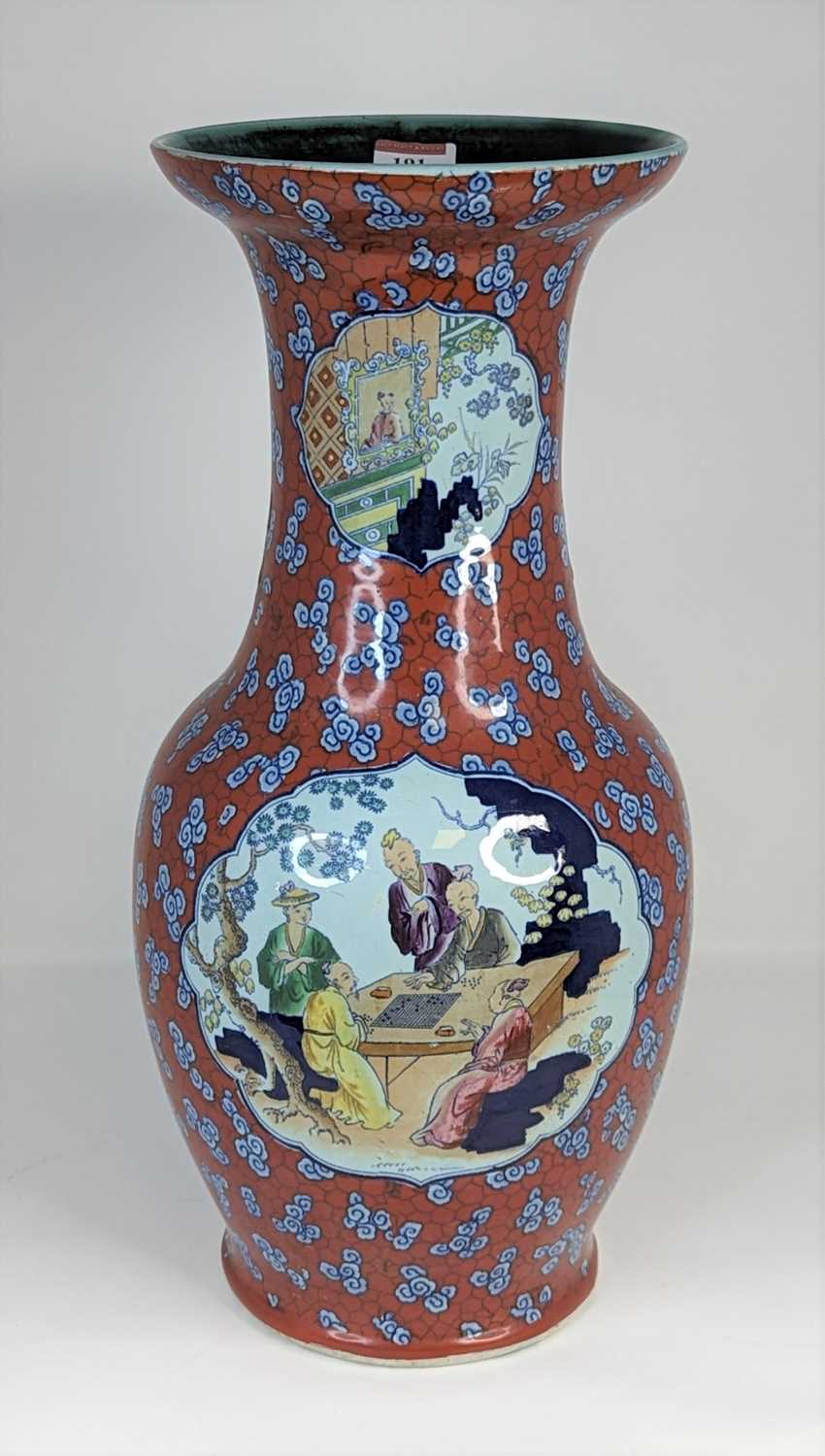 A Chinese style porcelain vase, transfer decorated with figures, height 45cm