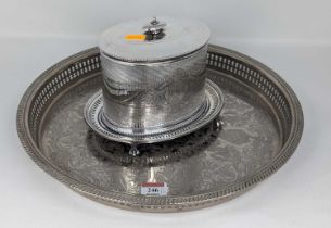 An Edwardian silver plated biscuit box and cover, of oval shape, the whole raised on pierced