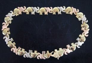 A modern 18ct yellow metal gold fancy elephant link bracelet, 10.8g, length 18.5cm, stamped 750, and