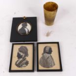 A late 19th century silhouette portrait miniature of a gentleman within oval aperture and ebonised