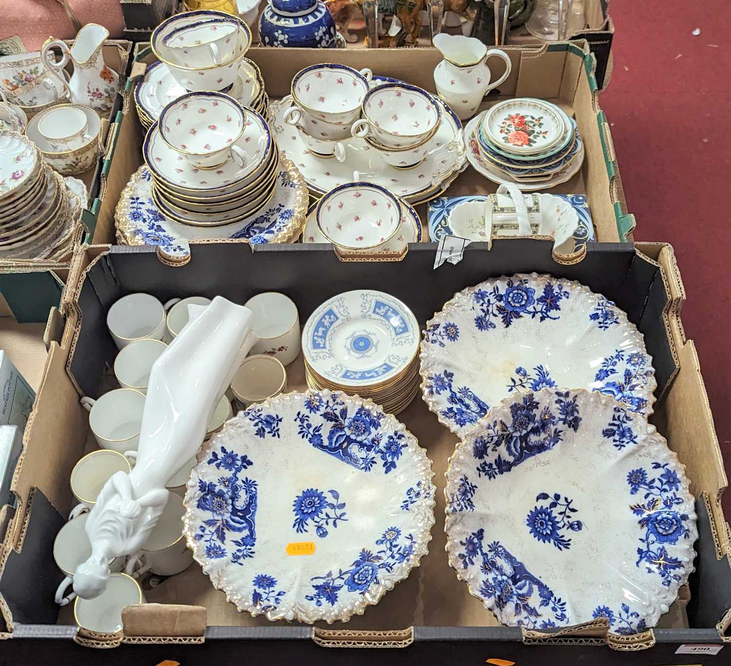 A collection of ceramics to include Royal Doulton figure of a lady 'Tenderness', a part dessert