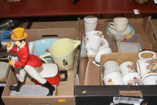 A collection of mixed ceramics to include Royal commemorative mugs, and Johnnie Walker advertising
