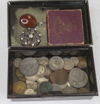 A collection of mixed coinage and costume jewellery, to include a 1951 Festival of Britain crown,