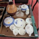 A collection of ceramics to include Wedgwood Ice Rose teawares, cut glass ships decanter etc (two