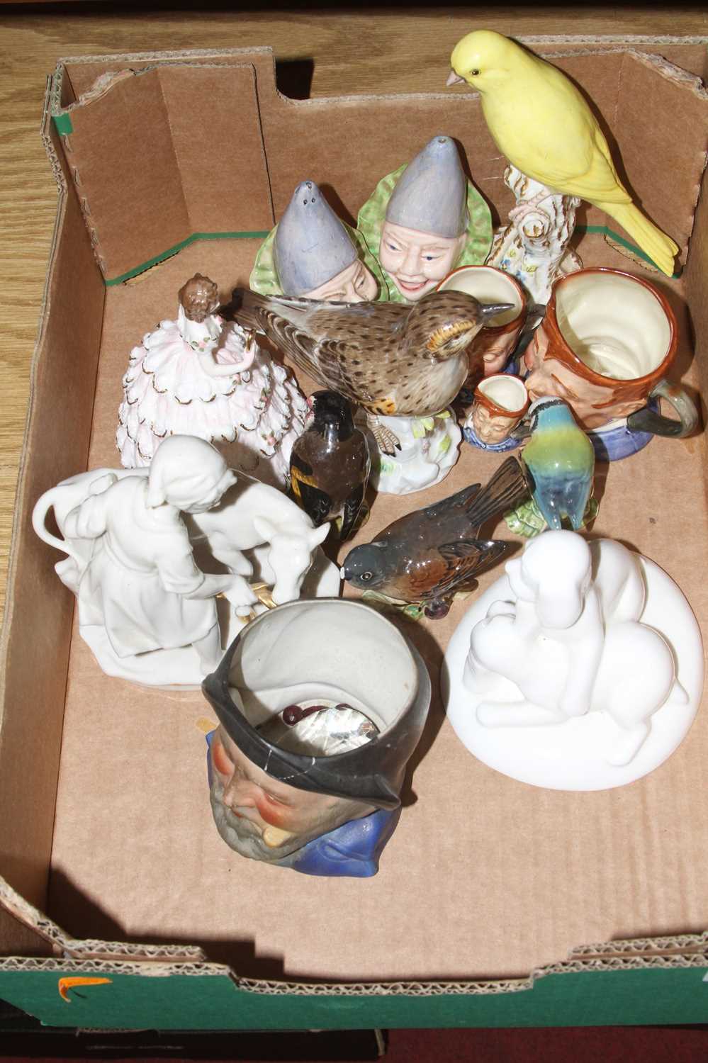 A collection of ceramics to include Meissen figure of a bird modelled standing on naturalistic base,