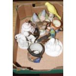 A collection of ceramics to include Meissen figure of a bird modelled standing on naturalistic base,