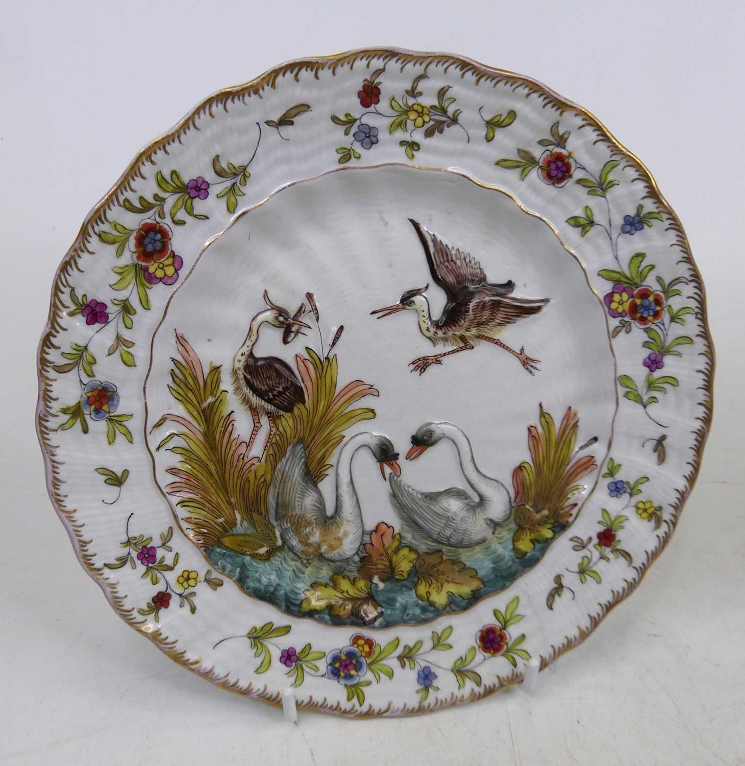 A pair of continental porcelain plates, relief decorated after the Meissen Swan service, possibly - Image 4 of 4
