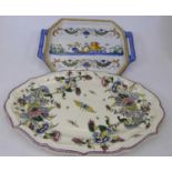 A French Gien Faience tray, polychrome decorated with mythical creatures, width 33cm, together