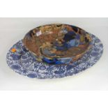 A Bursley ware Amstel pattern pottery bowl, dia. 30cm, together with a Victorian blue & white