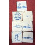 A collection of 18th century Delft blue & white wall tiles