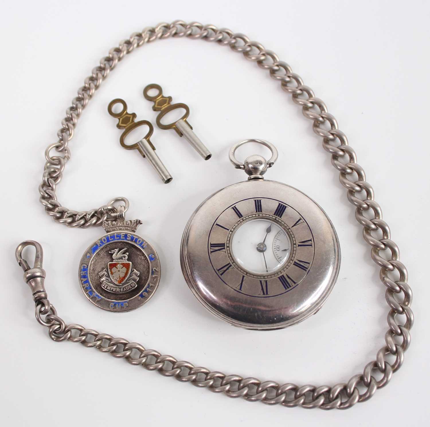 A George V silver cased gent's half hunter pocket watch, having keywind movement, case assayed