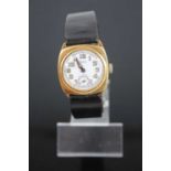 A gent's Tavannes 18ct gold cased manual wind wrist watch having a signed white enamel dial with